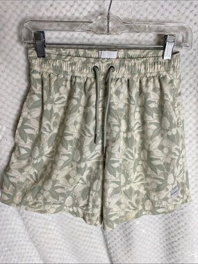 Allfenix Mens Floral Drawstring Swim Trunks Shorts in Sage Green